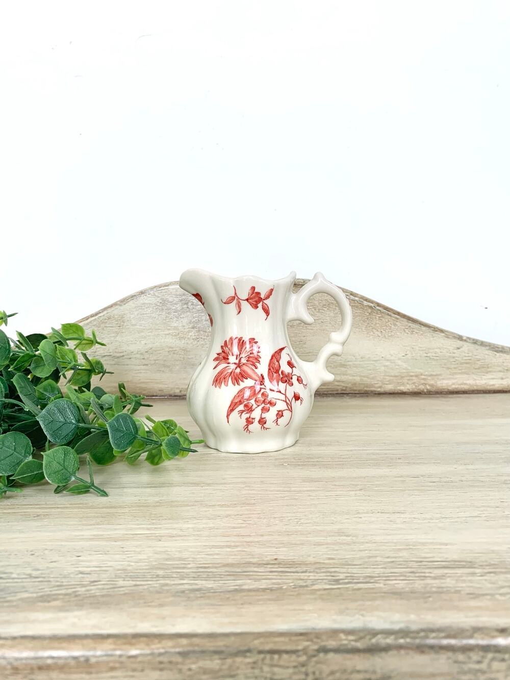 Vintage Williamsburg Mini Pitcher Red Transferware Floral Creamer Cottagecore